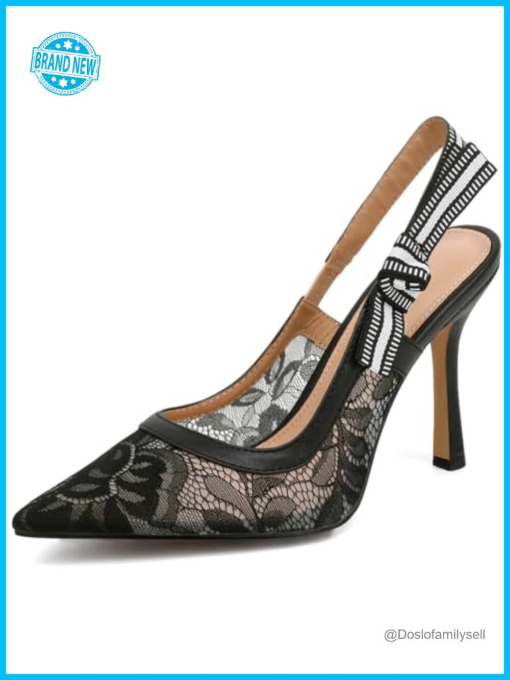 Pointed Toe Slingback Stiletto Heeled Sandals Lace Dress Shoes